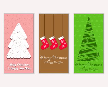 Mutlu Noeller ve mutlu yeni yıl tebrik kartları. Vektör çizim 