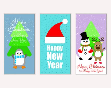 mutlu Noeller ve mutlu yeni yıl tebrik kartları vektör çizim