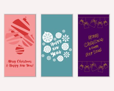Mutlu Noeller ve mutlu yeni yıl tebrik kartları. Vektör çizim     