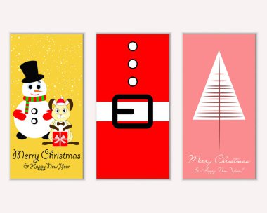 mutlu Noeller ve mutlu yeni yıl tebrik kartları vektör çizim   