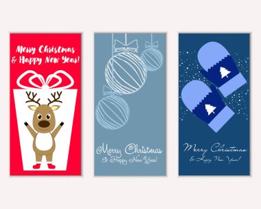 mutlu Noeller ve mutlu yeni yıl tebrik kartları vektör çizim