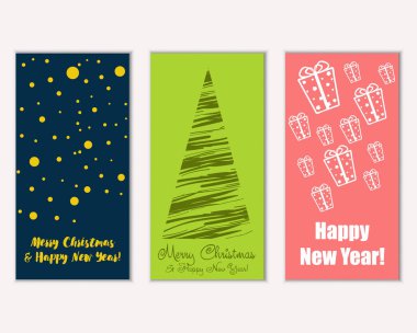 mutlu Noeller ve mutlu yeni yıl tebrik kartları vektör çizim     