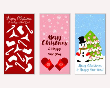 Renkli Noel kartları yılbaşı süsleri ve kardan adam vektör çizim ile