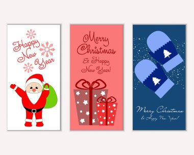 Renkli Noel kartları yılbaşı süslemeleri ve Noel Baba vektör çizim ile