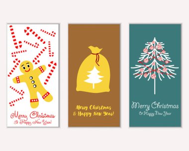Mutlu Noeller ve mutlu yeni yıl tebrik kartları. Vektör çizim 