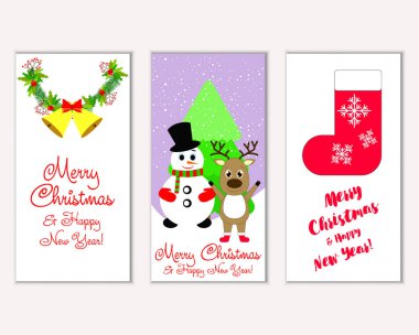 mutlu Noeller ve mutlu yeni yıl tebrik kartları vektör çizim