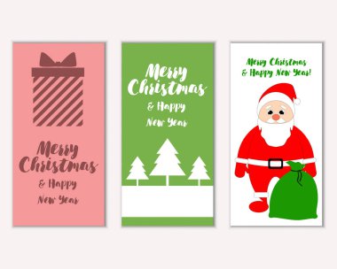 Renkli Noel kartları yılbaşı süslemeleri ve Noel Baba vektör çizim ile