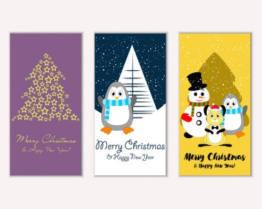 mutlu Noeller ve mutlu yeni yıl tebrik kartları vektör çizim     