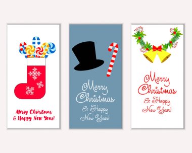 mutlu Noeller ve mutlu yeni yıl tebrik kartları vektör çizim