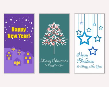 mutlu Noeller ve mutlu yeni yıl tebrik kartları vektör çizim