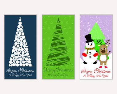 Mutlu Noeller ve mutlu yeni yıl tebrik kartları. Vektör çizim 