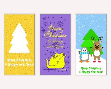 Mutlu Noeller ve mutlu yeni yıl tebrik kartları. Vektör çizim   