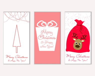 mutlu Noeller ve mutlu yeni yıl tebrik kartları vektör çizim     