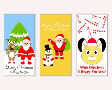 mutlu Noeller ve mutlu yeni yıl tebrik kartları vektör çizim       