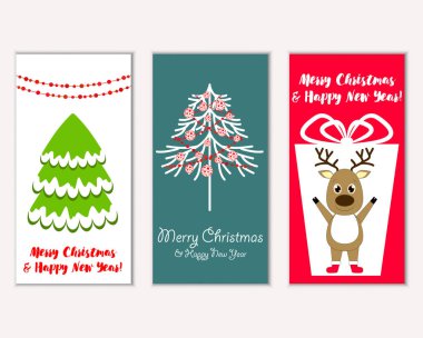 mutlu Noeller ve mutlu yeni yıl tebrik kartları vektör çizim