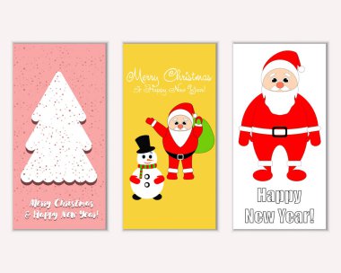 mutlu Noeller ve mutlu yeni yıl tebrik kartları vektör çizim       