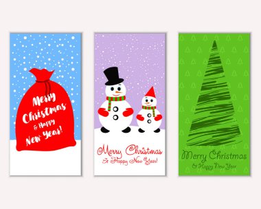 Mutlu Noeller ve mutlu yeni yıl tebrik kartları. Vektör çizim     