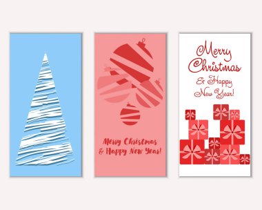 Mutlu Noeller ve mutlu yeni yıl tebrik kartları. Vektör çizim   