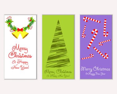 Mutlu Noeller ve mutlu yeni yıl tebrik kartları. Vektör çizim   