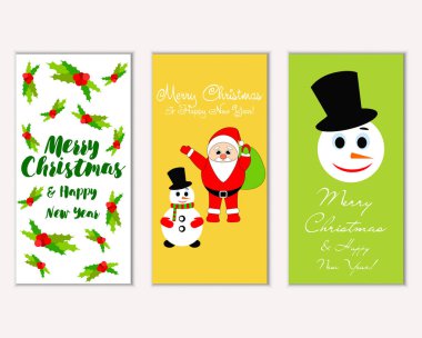 mutlu Noeller ve mutlu yeni yıl tebrik kartları vektör çizim       