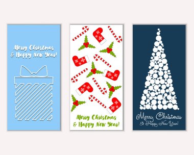Mutlu Noeller ve mutlu yeni yıl tebrik kartları. Vektör çizim   