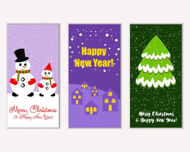 mutlu Noeller ve mutlu yeni yıl tebrik kartları vektör çizim