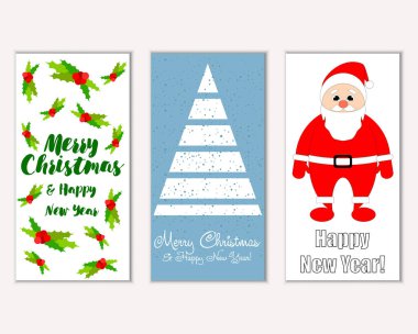 mutlu Noeller ve mutlu yeni yıl tebrik kartları vektör çizim       