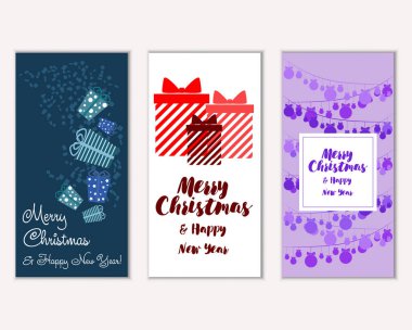 Renkli Noel kartları ile yeni yıl süslemeleri, illüstrasyon vektör