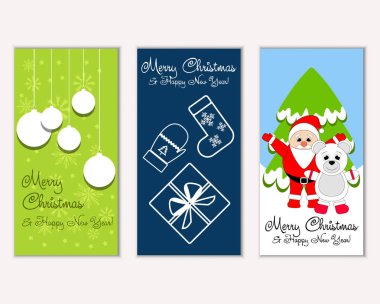 mutlu Noeller ve mutlu yeni yıl tebrik kartları vektör çizim