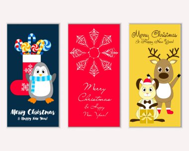 mutlu Noeller ve mutlu yeni yıl tebrik kartları vektör çizim   