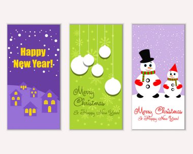 mutlu Noeller ve mutlu yeni yıl tebrik kartları vektör çizim