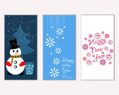 Renkli Noel kartları yılbaşı süsleri ve kardan adam vektör çizim ile