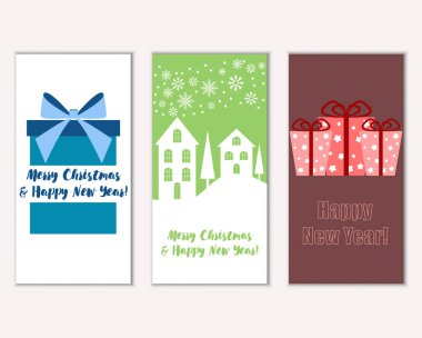 mutlu Noeller ve mutlu yeni yıl tebrik kartları vektör çizim     