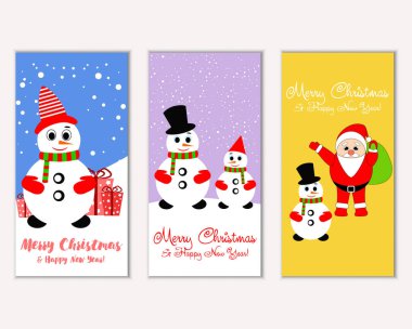 mutlu Noeller ve mutlu yeni yıl tebrik kartları vektör çizim