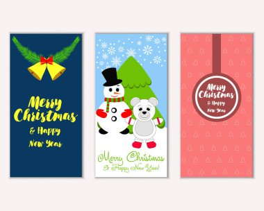 mutlu Noeller ve mutlu yeni yıl tebrik kartları vektör çizim      