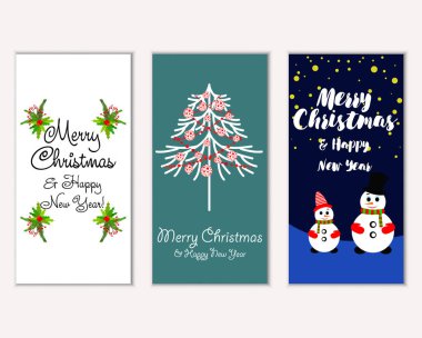 mutlu Noeller ve mutlu yeni yıl tebrik kartları vektör çizim