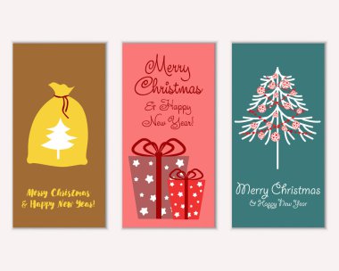 Mutlu Noeller ve mutlu yeni yıl tebrik kartları. Vektör çizim 