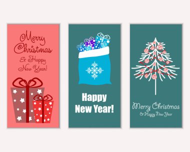 Mutlu Noeller ve mutlu yeni yıl tebrik kartları. Vektör çizim 