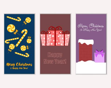 vektör çizim kış tatil tebrik kartları