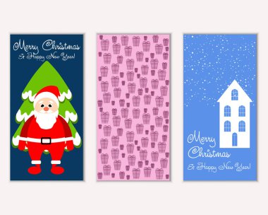 mutlu Noeller ve mutlu yeni yıl tebrik kartları vektör çizim     