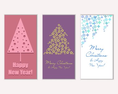 Mutlu Noeller ve mutlu yeni yıl tebrik kartları. Vektör çizim       