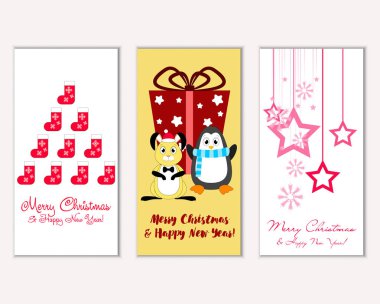 vektör çizim kış tatil tebrik kartları