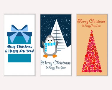 Mutlu Noeller ve mutlu yeni yıl tebrik kartları. Vektör çizim   
