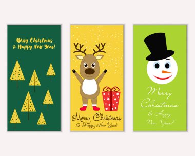 Renkli Noel kartları yılbaşı süsleri ve kardan adam vektör çizim ile