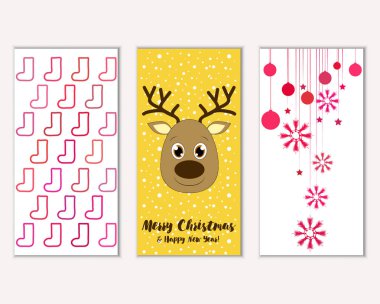 mutlu Noeller ve mutlu yeni yıl tebrik kartları vektör çizim     