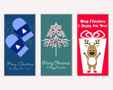 mutlu Noeller ve mutlu yeni yıl tebrik kartları vektör çizim