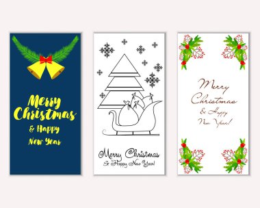Mutlu Noeller ve mutlu yeni yıl tebrik kartları. Vektör çizim     