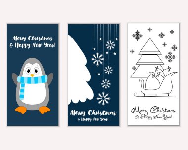 Mutlu Noeller ve mutlu yeni yıl tebrik kartları. Vektör çizim 