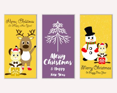 mutlu Noeller ve mutlu yeni yıl tebrik kartları vektör çizim   