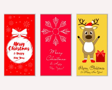 mutlu Noeller ve mutlu yeni yıl tebrik kartları vektör çizim   